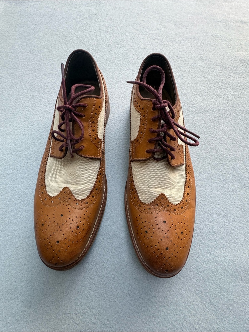 Johnston & Murphy Tan Leather Linen Wingtip Oxfords Men's 8.5M Brogue 20-3312